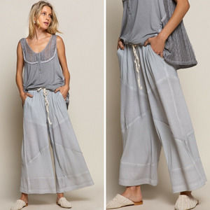 POL Loose Knit Culotte Pants with Drawstring Elastic Waistband - Dove Grey